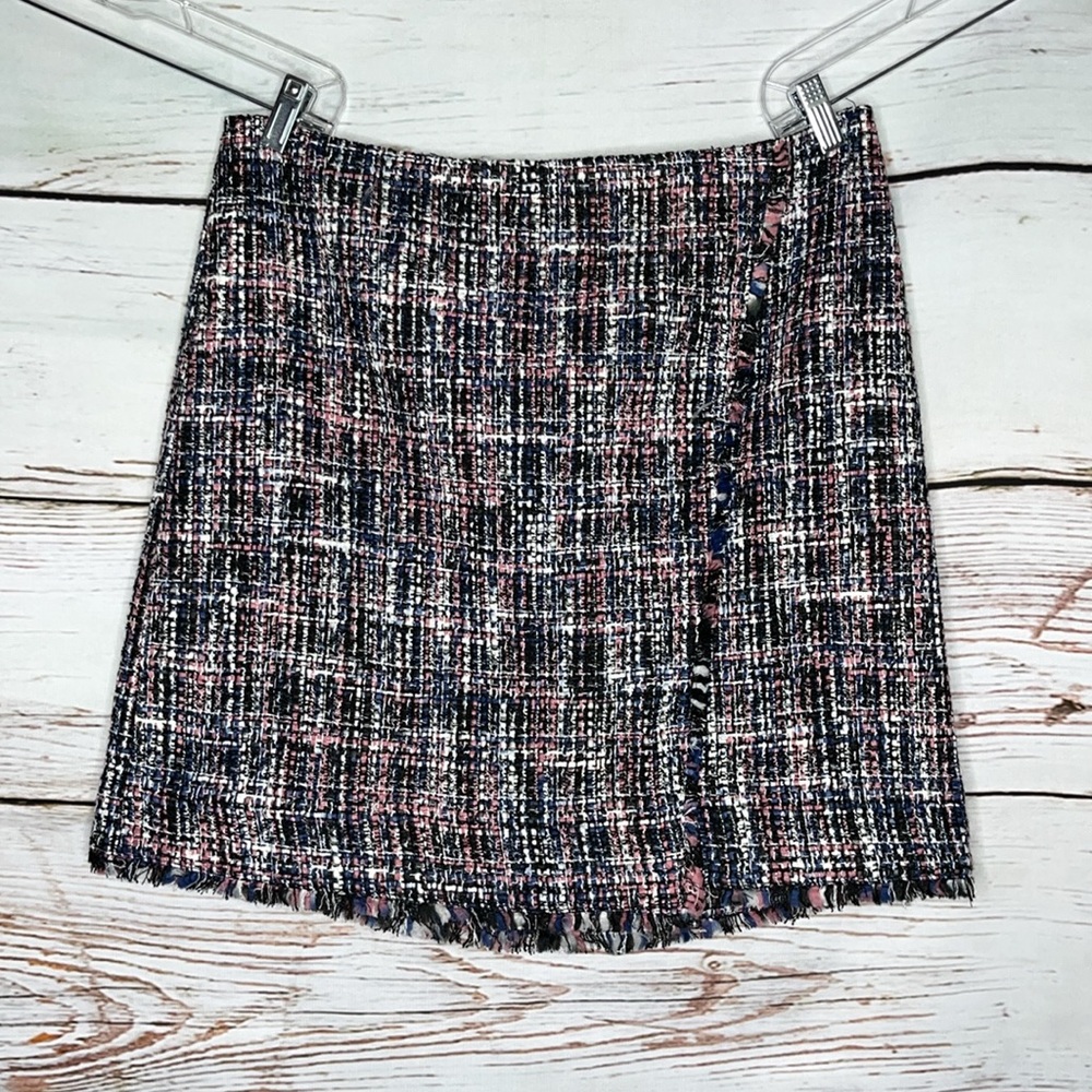 LOFT Ann Taylor NWT Size 14 Blue & Pink Tweed Fringe Trim Straight Pencil Skirt